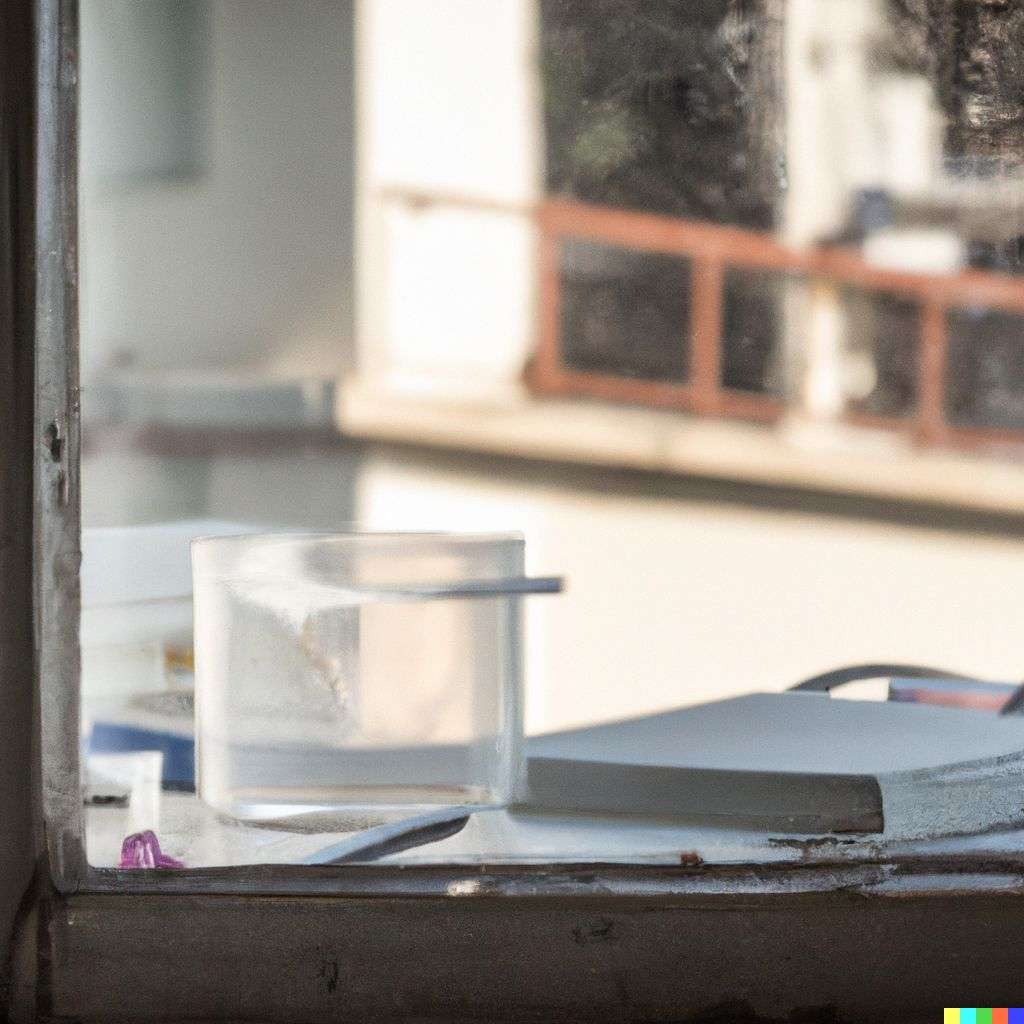 a photograph of the discovery of gravity seen through a window